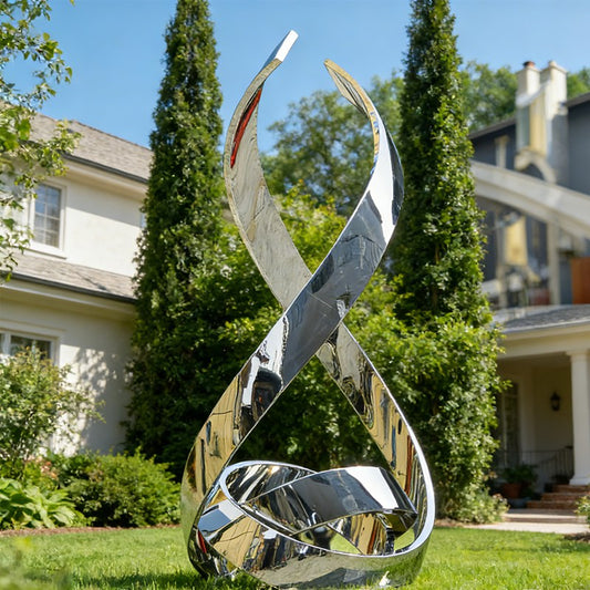 stainless steel abstract ribbon sculpture