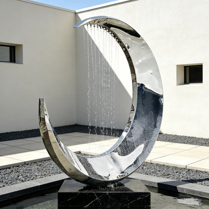 Stainless Steel Crescent Wave Water Fountain Sculpture