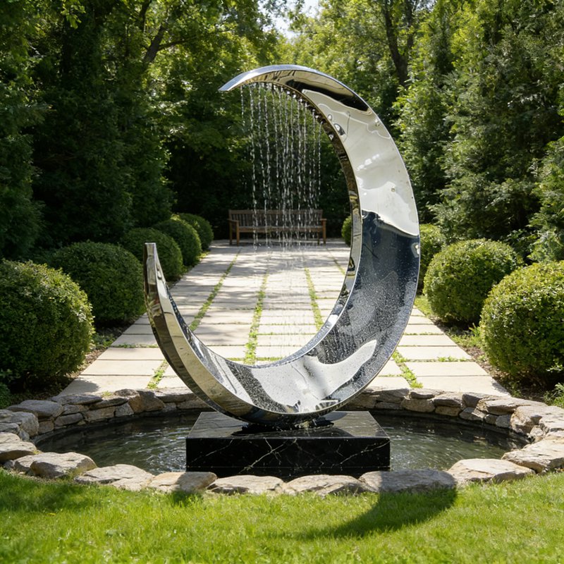 Stainless Steel Crescent Wave Water Fountain Sculpture