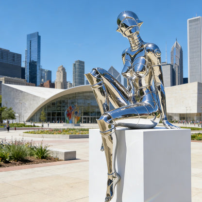 Futuristic Female Robot Sculpture