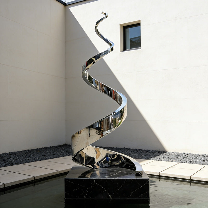 Stainless Steel Minimalist Abstract Christmas Tree Water Feature Sculpture