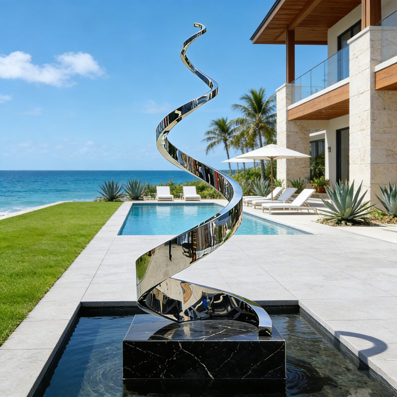 Stainless Steel Minimalist Abstract Christmas Tree Water Feature Sculpture