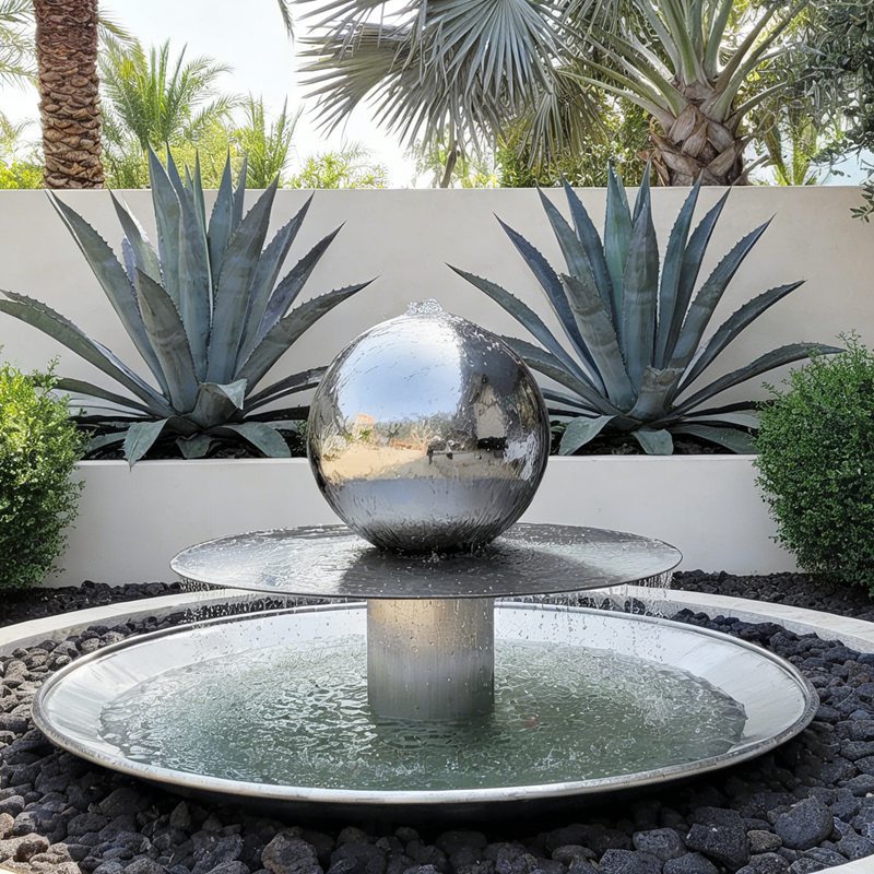 Stainless Steel Mirror Sphere Fountain Sculpture