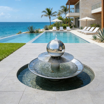 Stainless Steel Mirror Sphere Fountain Sculpture