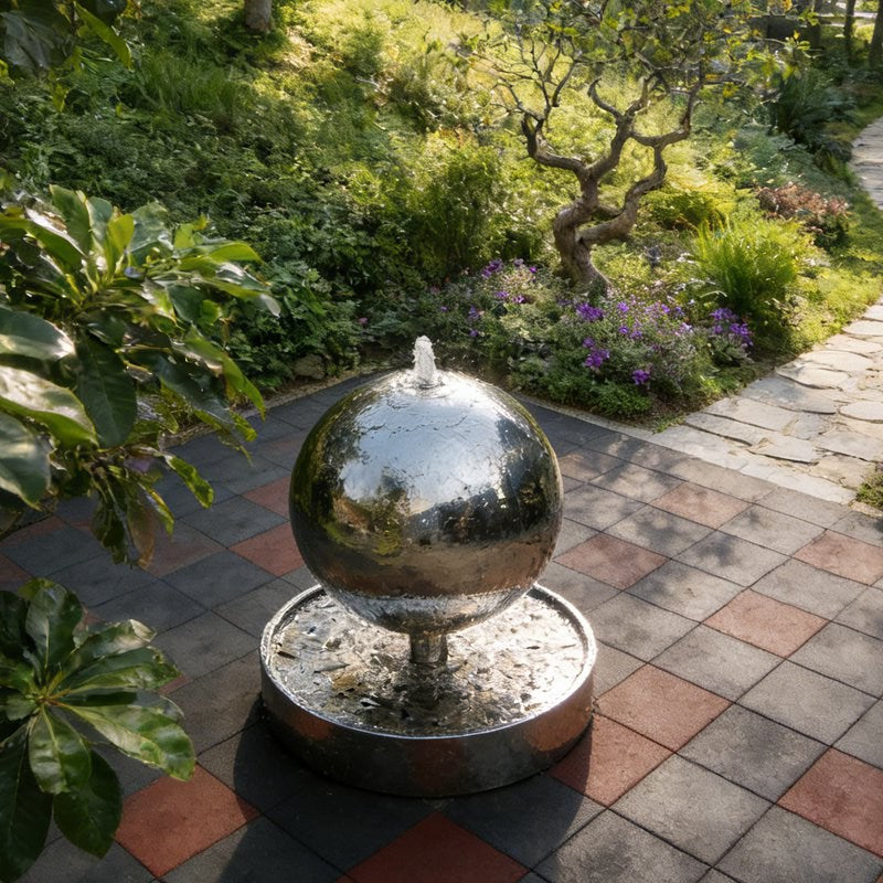 Stainless Steel Mirror Sphere Fountain Sculpture