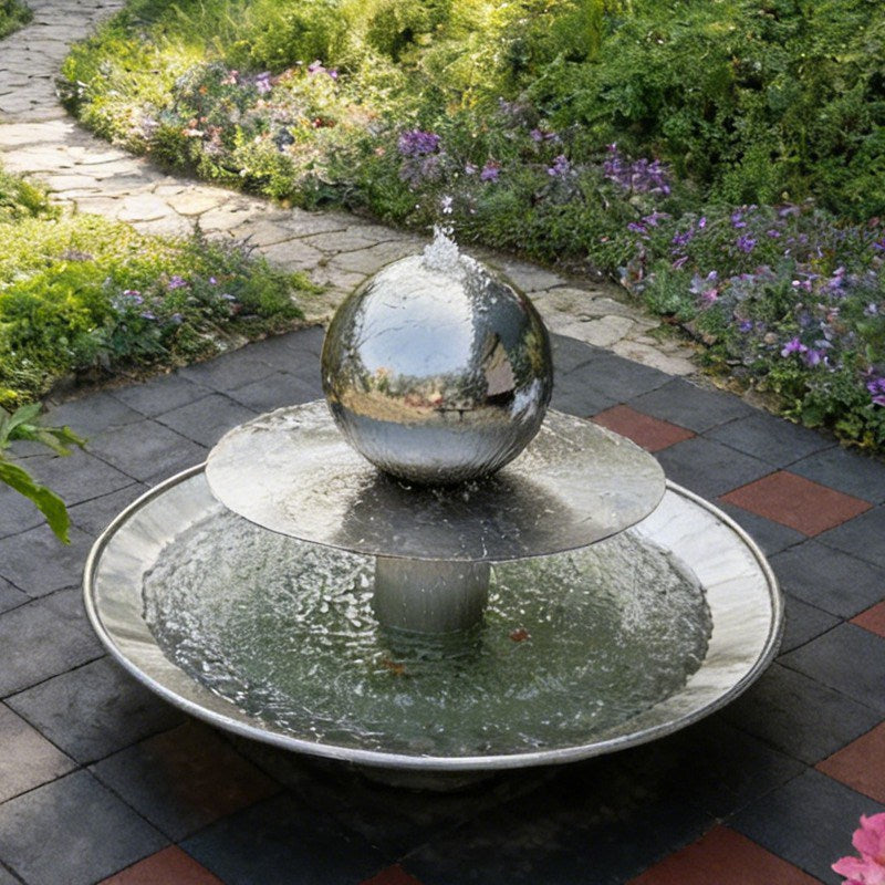 Stainless Steel Mirror Sphere Fountain Sculpture