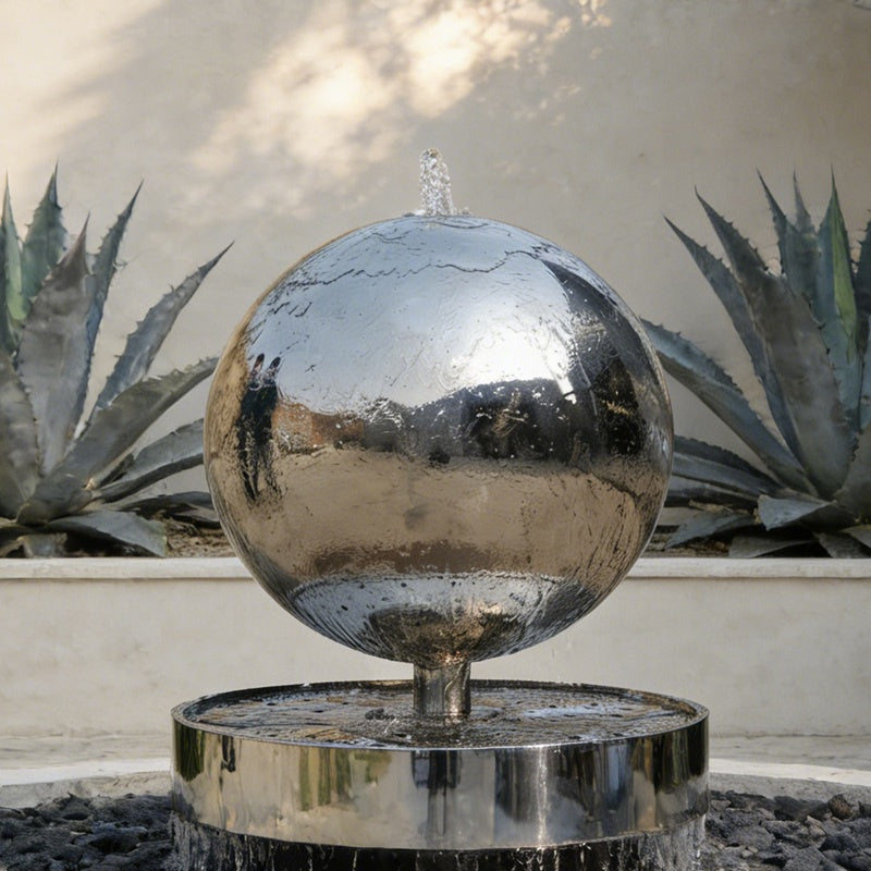 Stainless Steel Mirror Sphere Fountain Sculpture
