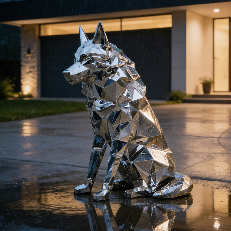 geometric wolf sculpture