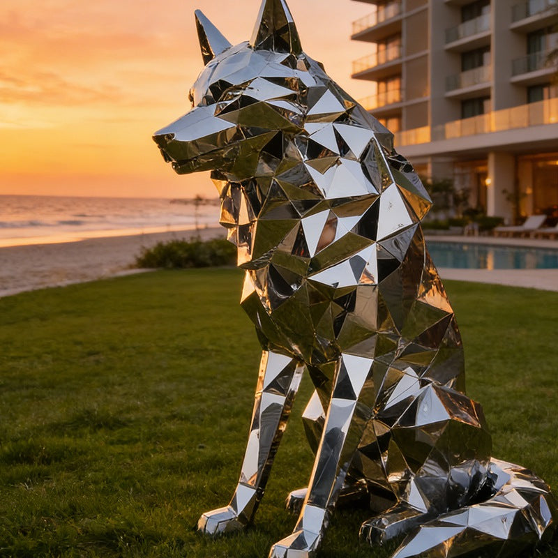 geometric wolf sculpture