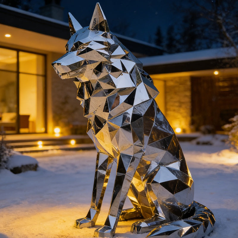 geometric wolf sculpture