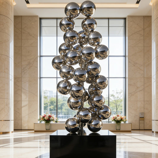 Stainless Steel Sphere Column Sculpture EFS-50