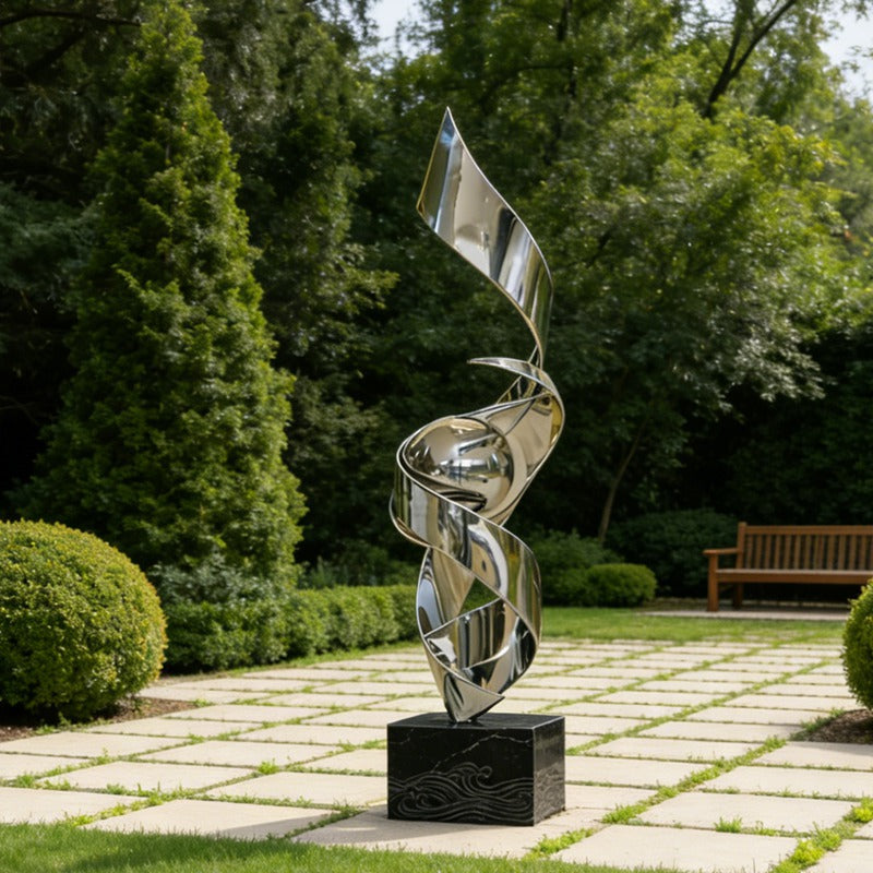 Stainless Steel Twisting Ribbon With Ball Art Sculpture