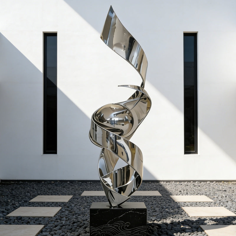 Stainless Steel Twisting Ribbon With Ball Art Sculpture
