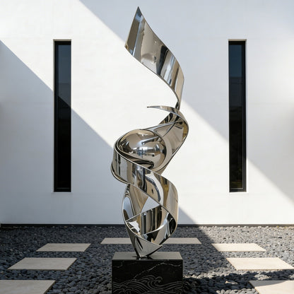 Stainless Steel Twisting Ribbon With Ball Art Sculpture
