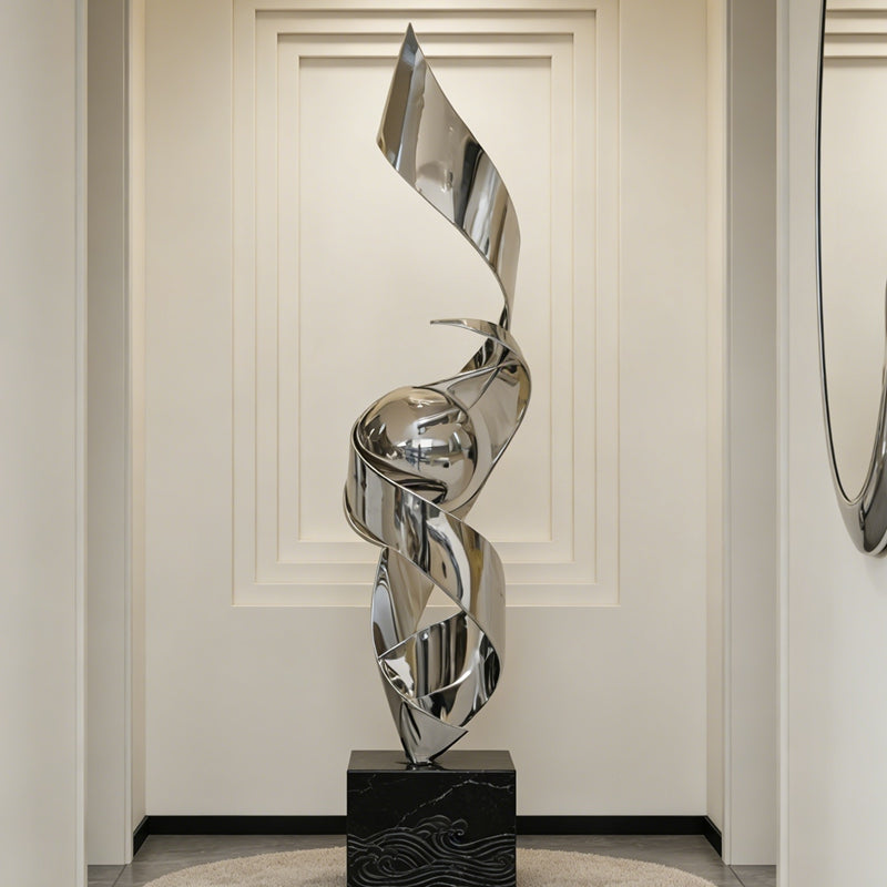 Stainless Steel Twisting Ribbon With Ball Art Sculpture