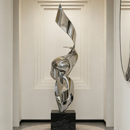 Stainless Steel Twisting Ribbon With Ball Art Sculpture