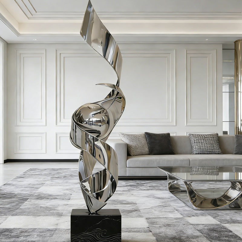 Stainless Steel Twisting Ribbon With Ball Art Sculpture