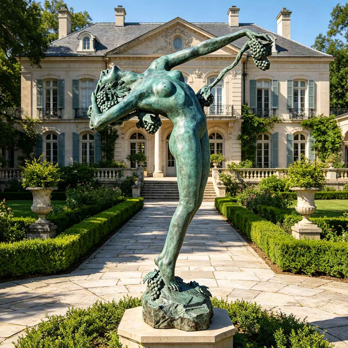 Bronze Dancing Maenad with Grapes Sculpture