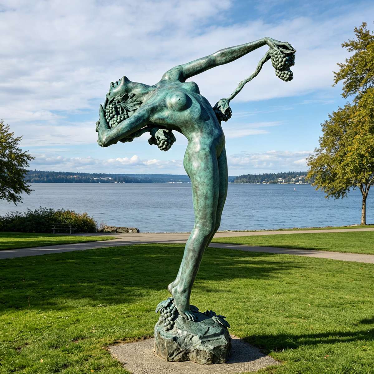 Bronze Dancing Maenad with Grapes Sculpture