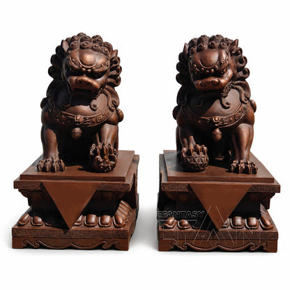 Traditional Bronze Chinese Foo Dog Statues Pair for Entrance