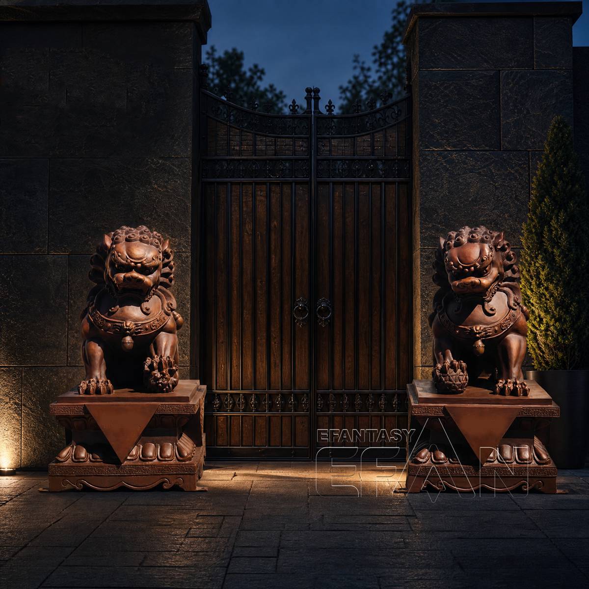Traditional Bronze Chinese Foo Dog Statues Pair for Entrance