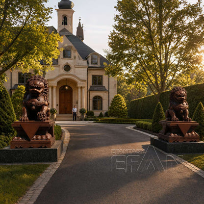 Traditional Bronze Chinese Foo Dog Statues Pair for Entrance