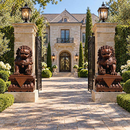 Traditional Bronze Chinese Foo Dog Statues Pair for Entrance