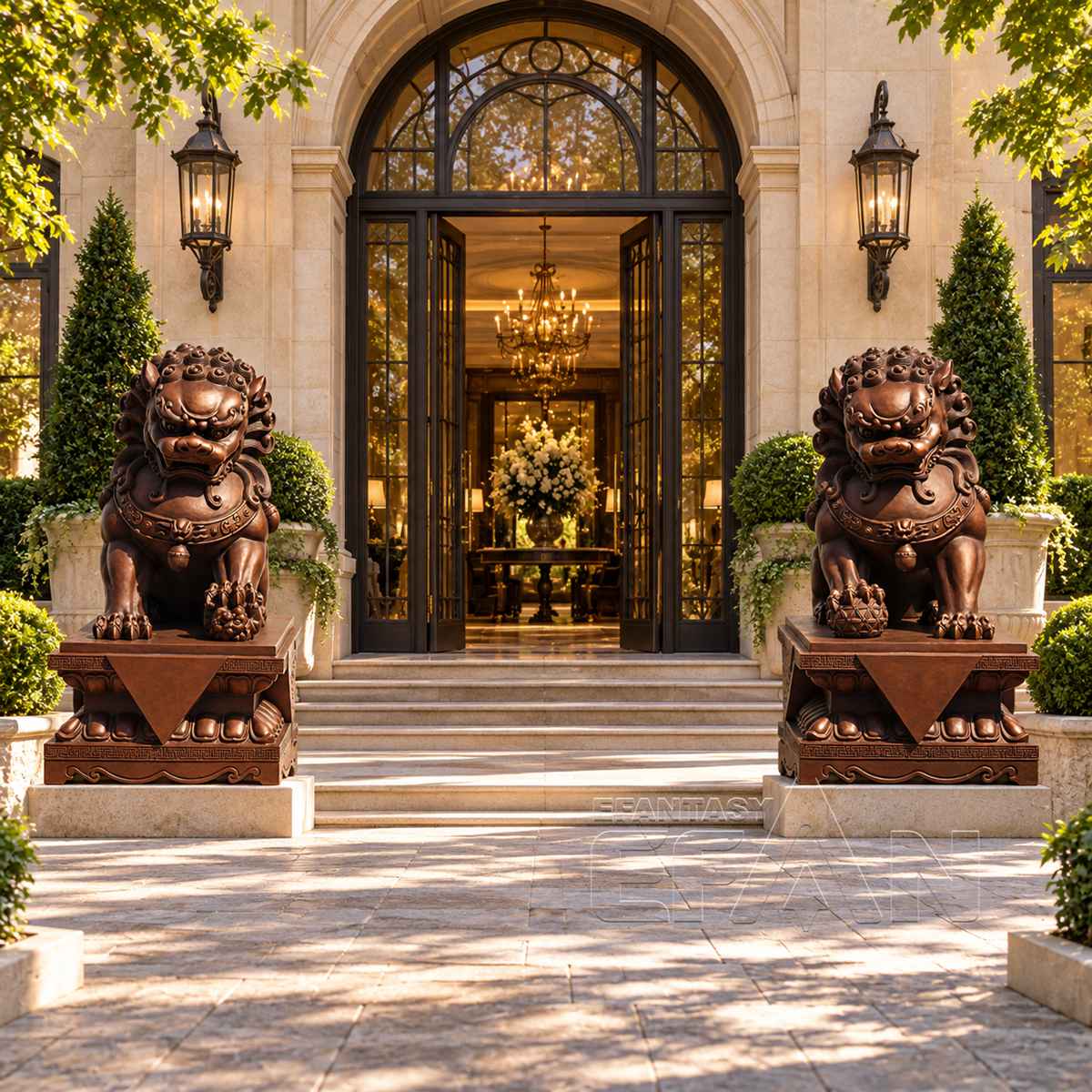 Traditional Bronze Chinese Foo Dog Statues Pair for Entrance