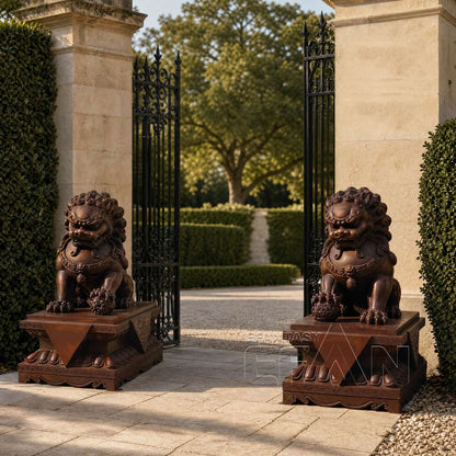 Traditional Bronze Chinese Foo Dog Statues Pair for Entrance