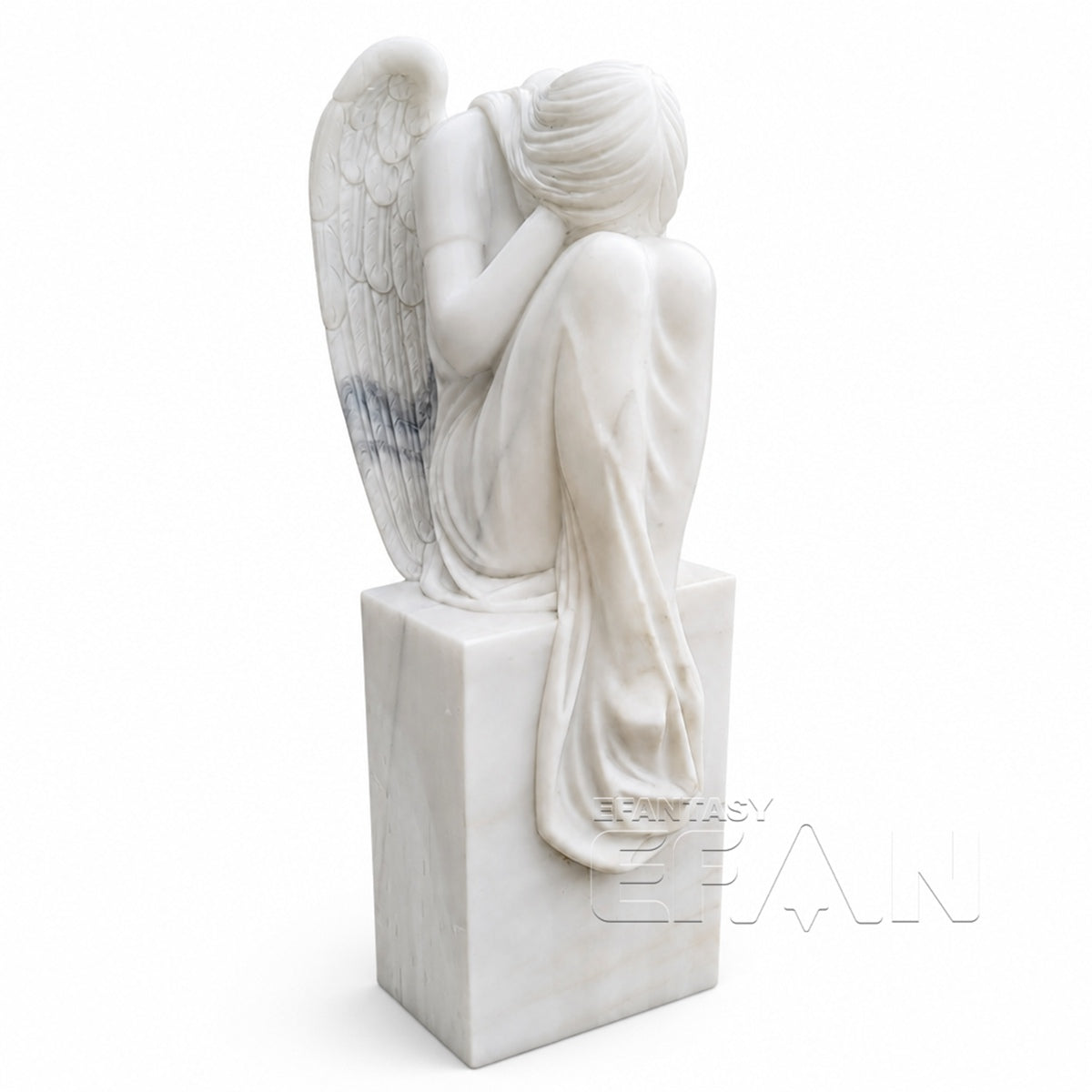 Weeping Angel Marble Statue on Pedestal for Memorial Gardens