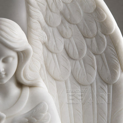 White Marble Angel Statue with Dove for Garden & Entrances