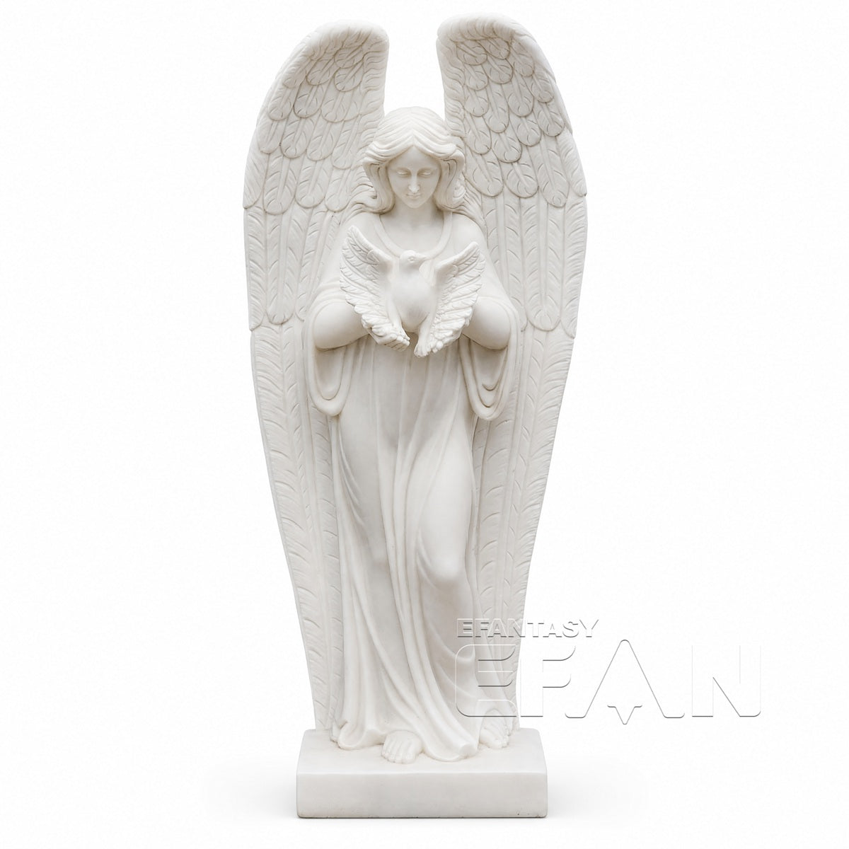 White Marble Angel Statue with Dove for Garden & Entrances