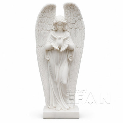 White Marble Angel Statue with Dove for Garden & Entrances