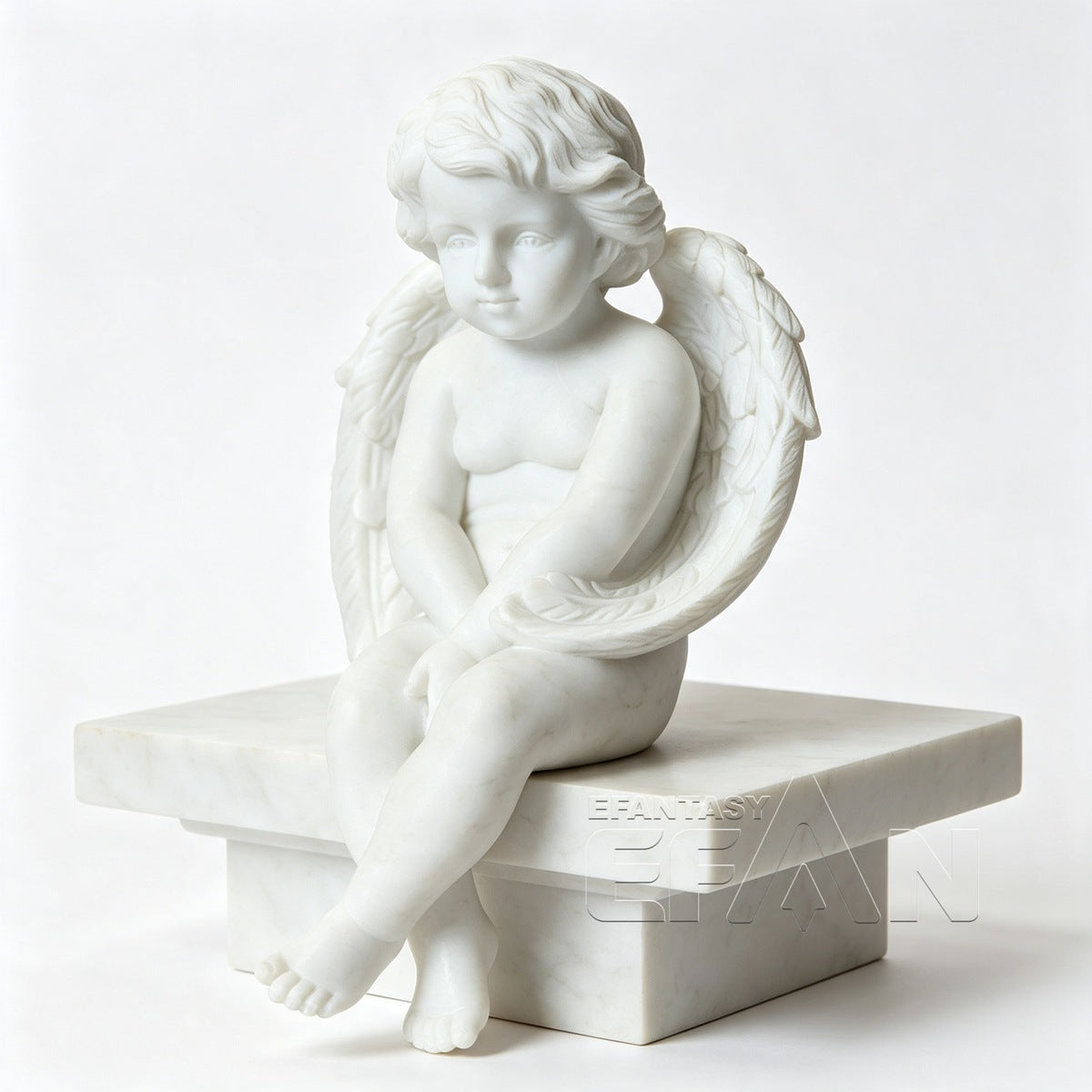 White Marble Cherub Angel Statue for Porches & Garden