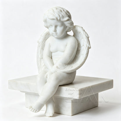 White Marble Cherub Angel Statue for Porches & Garden