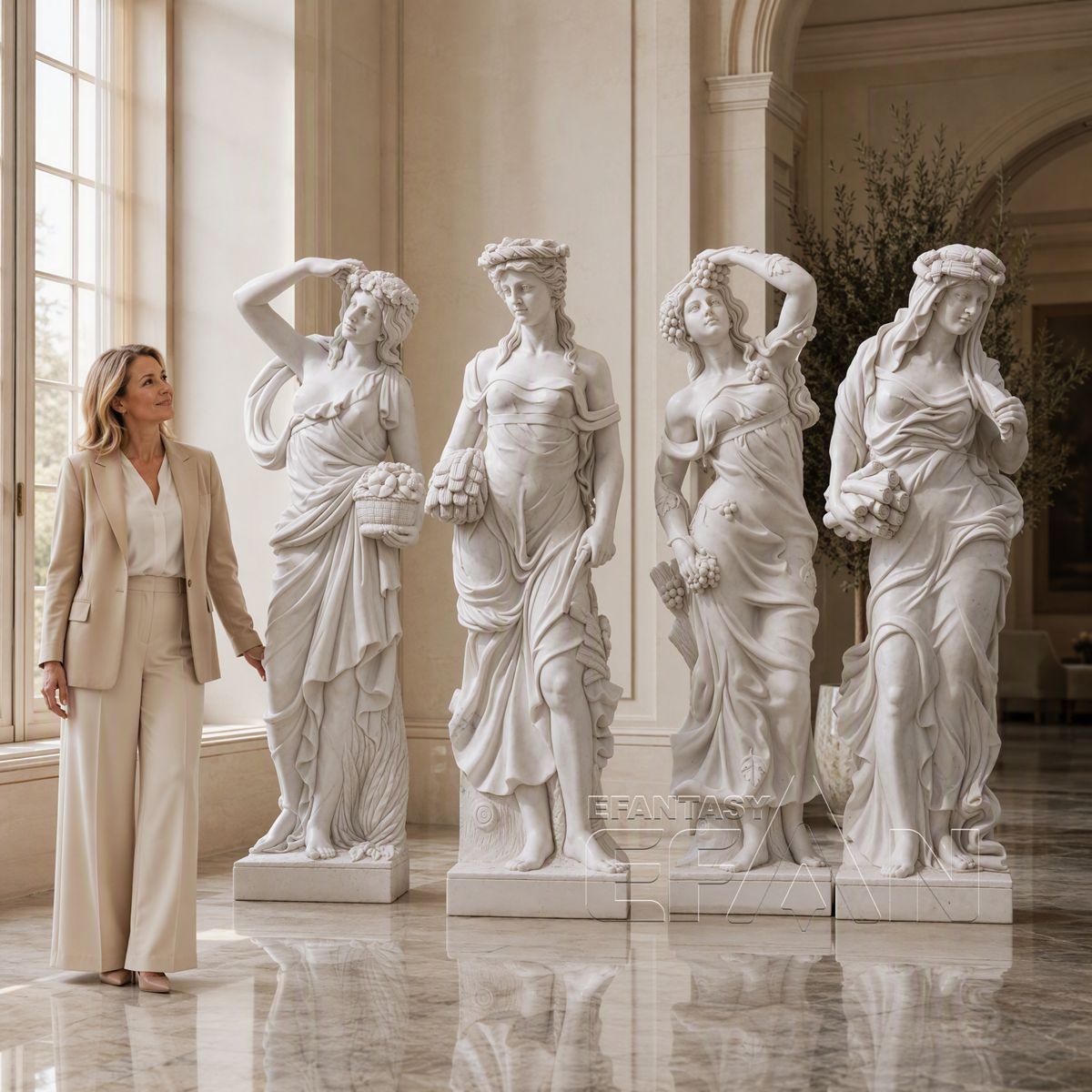 White Marble Four Seasons Goddess Statues for Garden