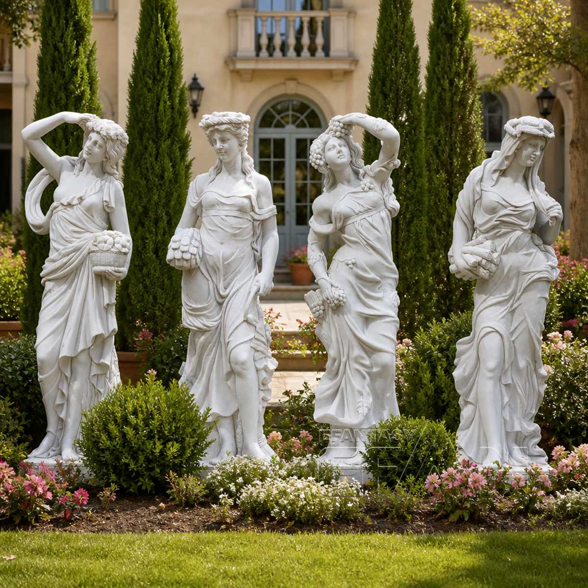 White Marble Four Seasons Goddess Statues for Garden