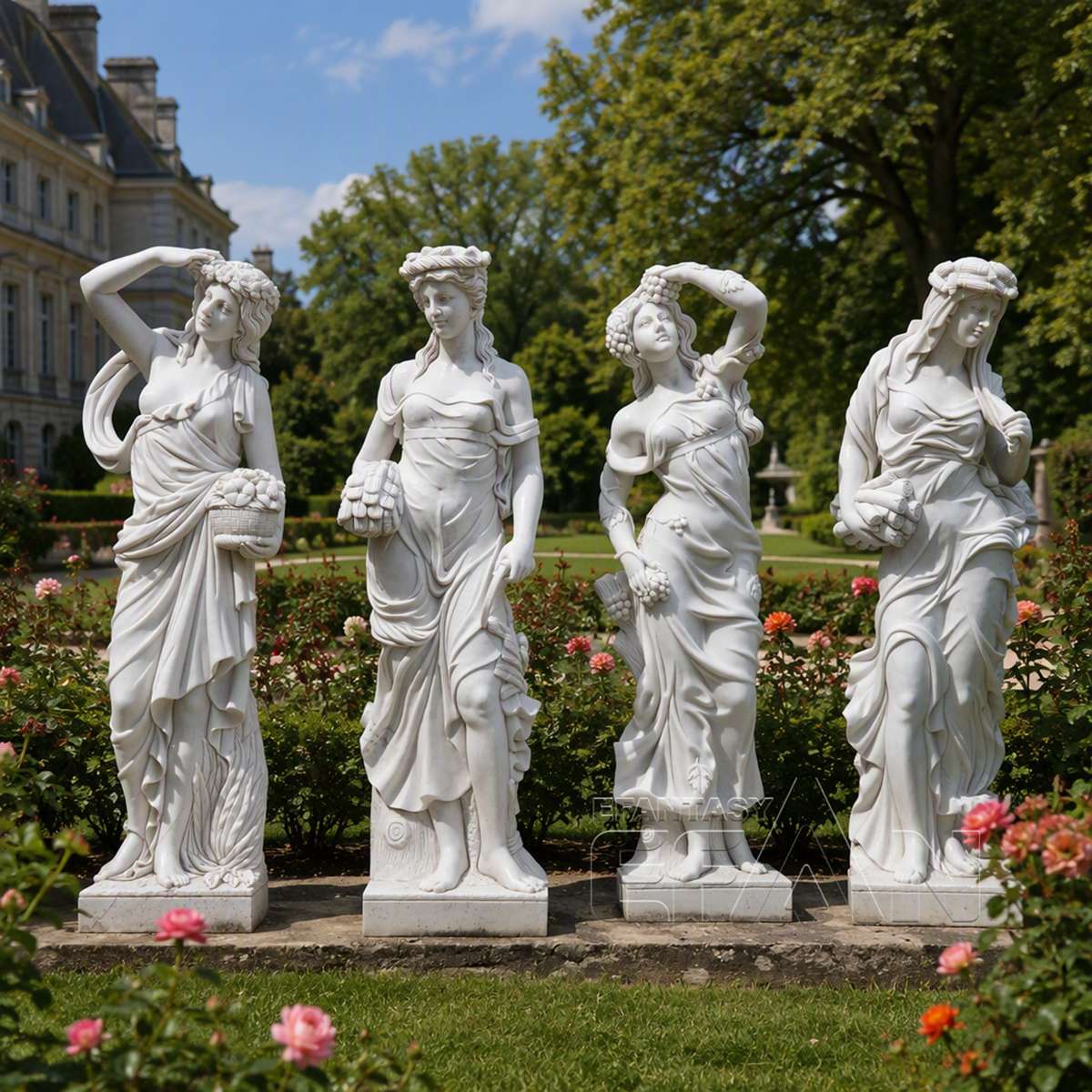 White Marble Four Seasons Goddess Statues for Garden
