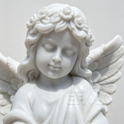 White Marble Praying Angel Statue for Memorial & Garden Settings