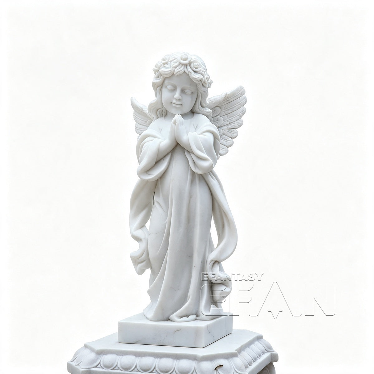White Marble Praying Angel Statue for Memorial & Garden Settings