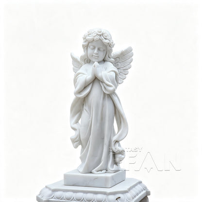White Marble Praying Angel Statue for Memorial & Garden Settings