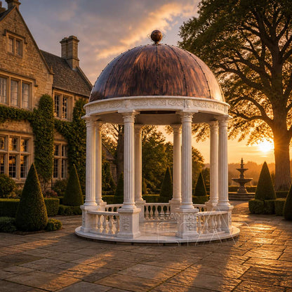 White Marble Wedding Gazebo with Copper Dome for Garden Venues