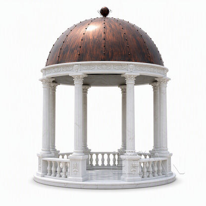 White Marble Wedding Gazebo with Copper Dome for Garden Venues