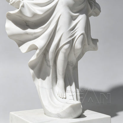 White Marble Winged Goddess Statue — Windswept Figure