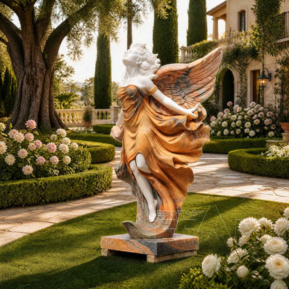 White Marble Winged Goddess Statue — Windswept Figure
