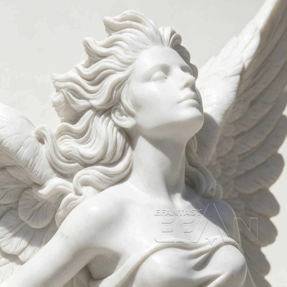 White Marble Winged Goddess Statue — Windswept Figure