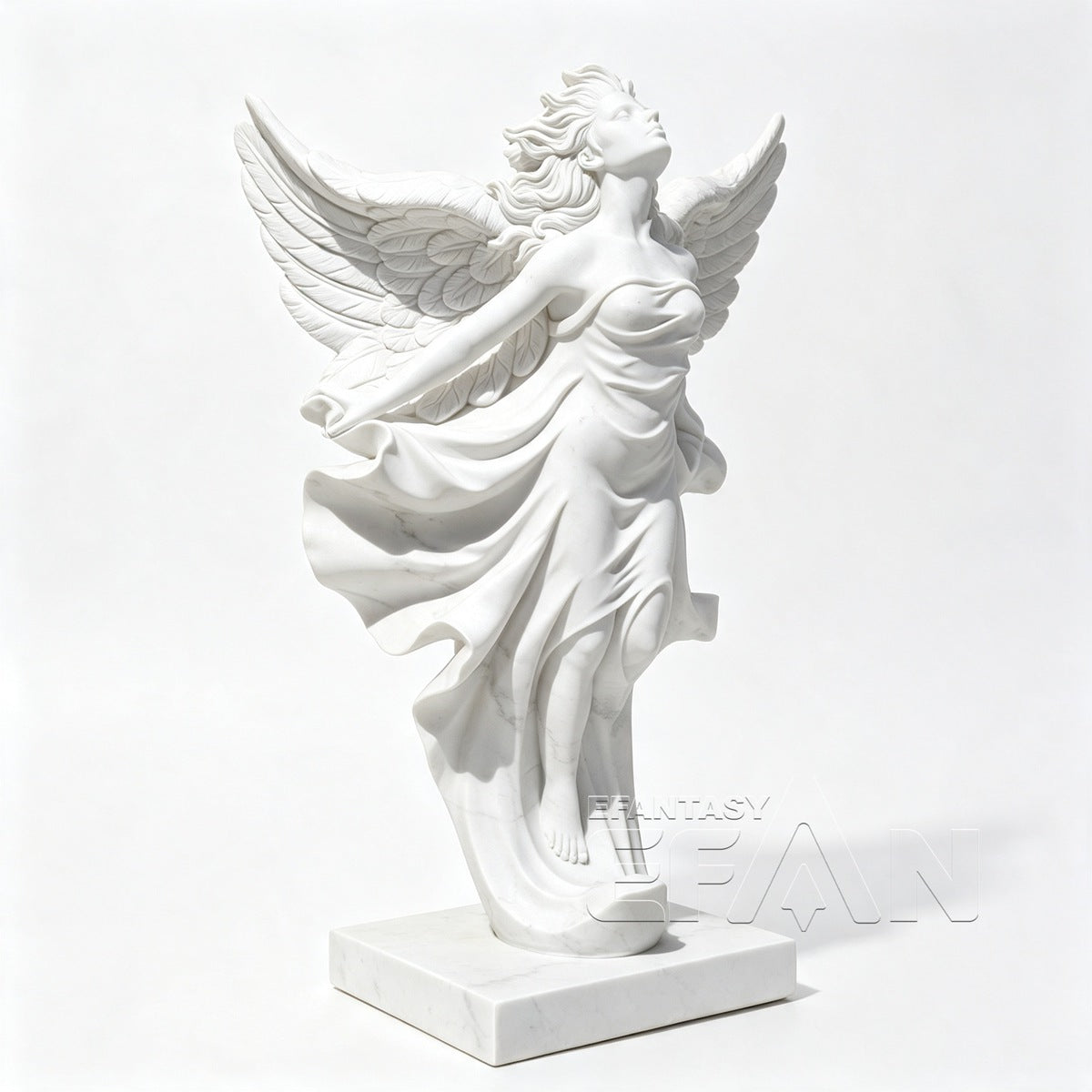 White Marble Winged Goddess Statue — Windswept Figure