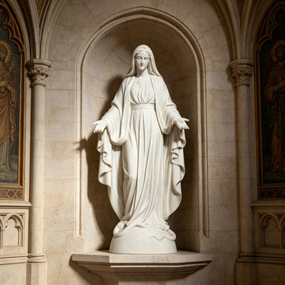 Natural White Marble Virgin Mary Statue for Church Garden, Chapel, and Religious Outdoor Decor