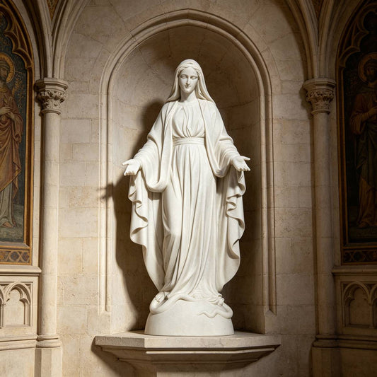 White Marble Mary Statue for Church Garden, Chapel, and Religious Outdoor Decor