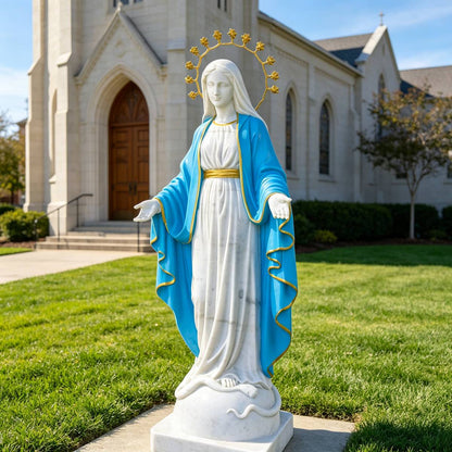 Natural White Marble Virgin Mary Statue for Church Garden, Chapel, and Religious Outdoor Decor